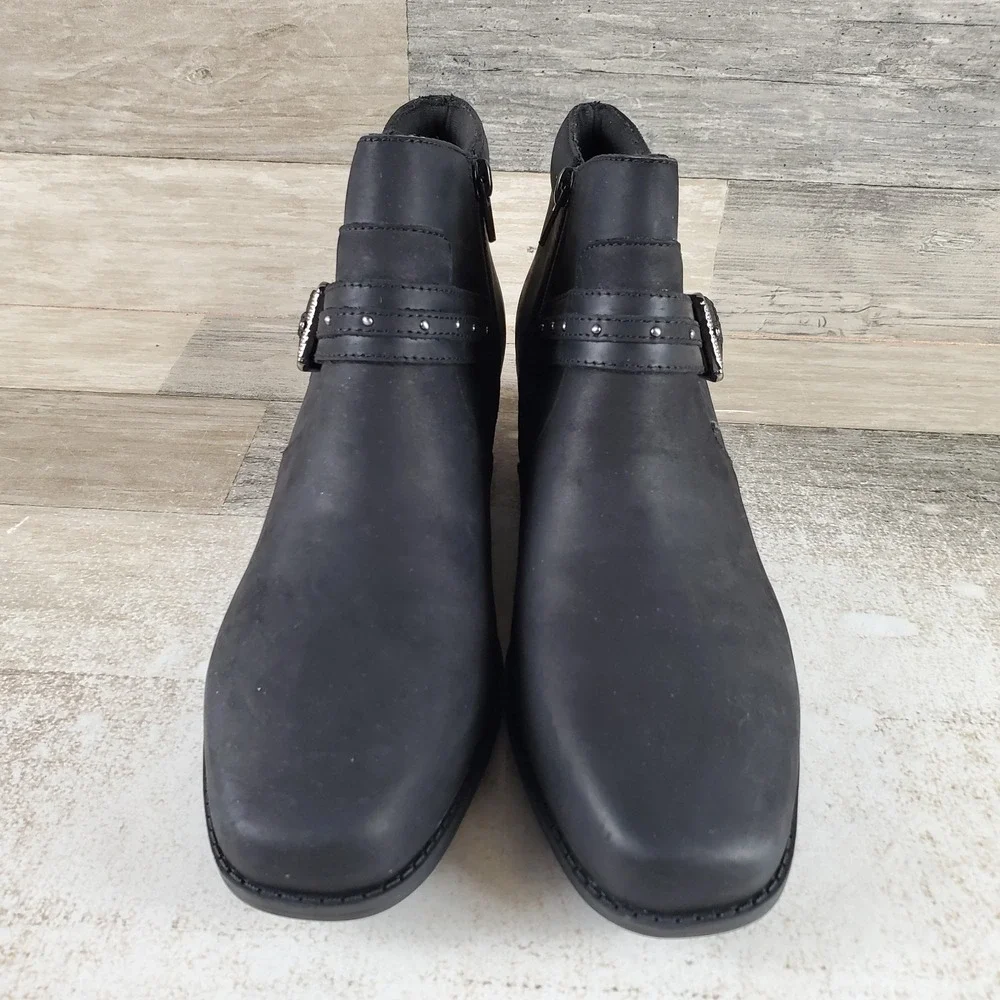 Clarks Danyelle Wish Womens Ankle Boot Sz 9 Black Side Zip Block Heel Square Toe
